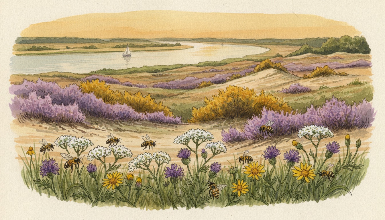 Bienen und Wildbienen in Hamburg — Aquarell-Illustration der typischen Habitate