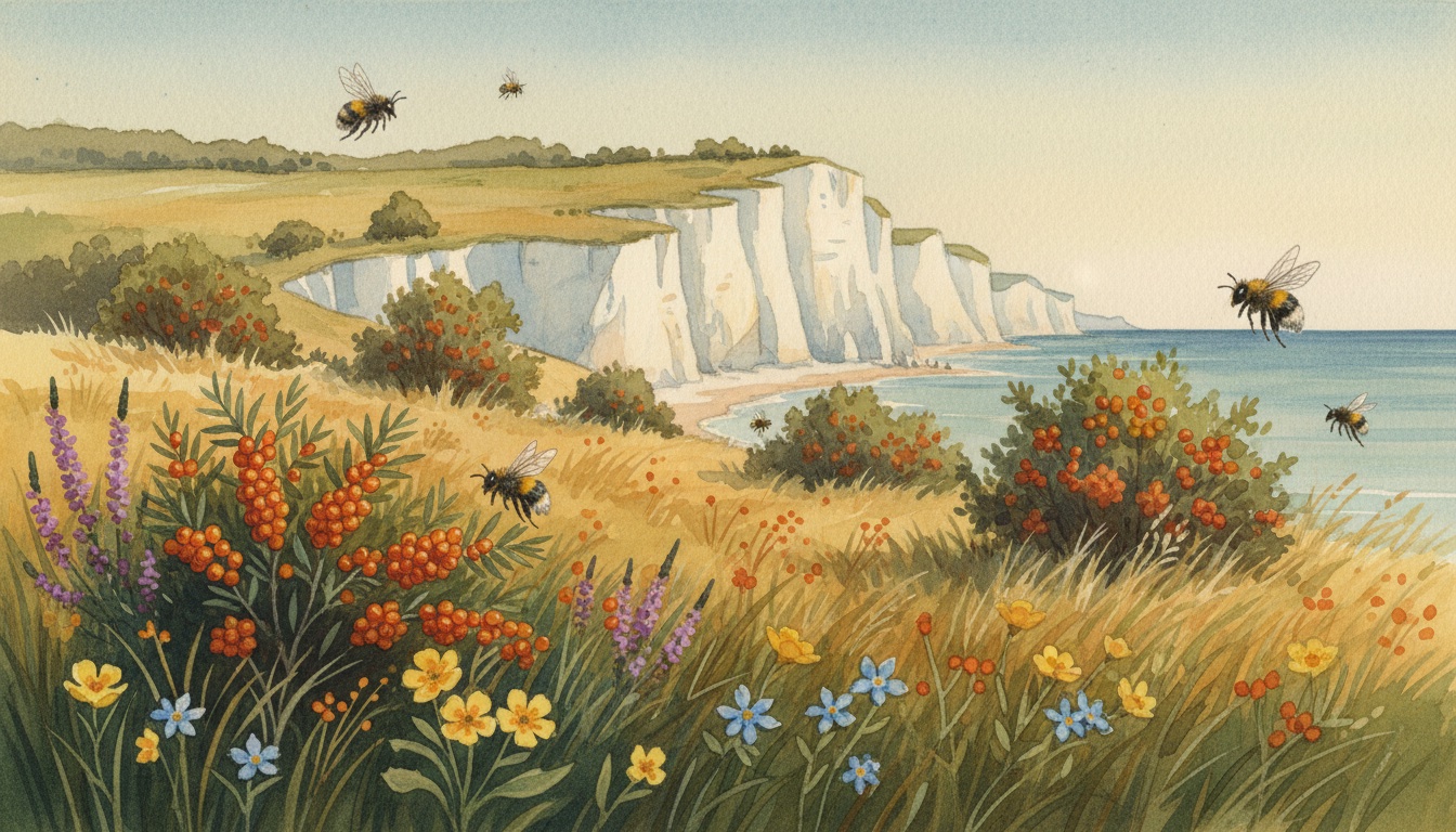 Bienen und Wildbienen in Mecklenburg-Vorpommern — Aquarell-Illustration der typischen Habitate