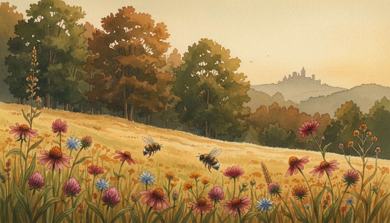 Bienen und Wildbienen in Thüringen — Aquarell-Illustration der typischen Habitate
