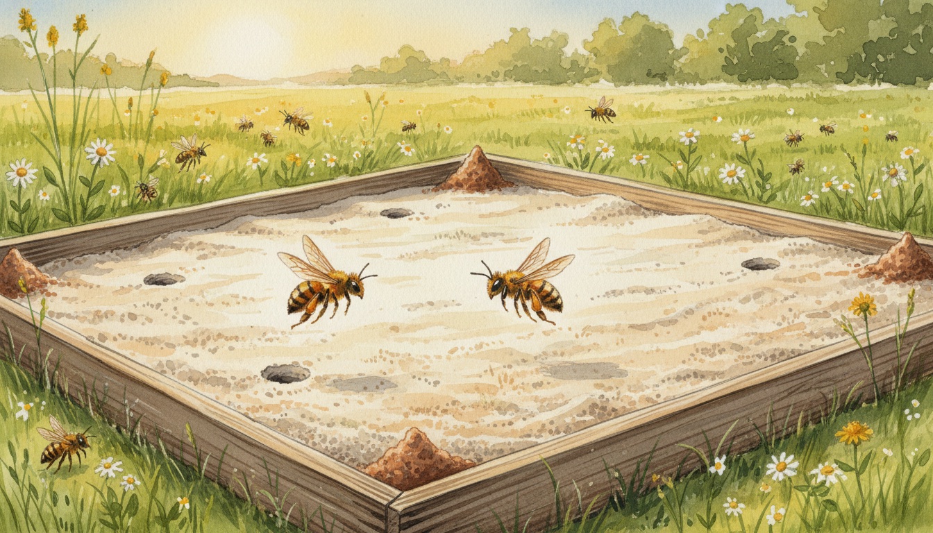 Besonntes Sandarium mit offener, leicht geneigter Sandfläche als Nistplatz für bodennistende Wildbienen wie Sandbienen