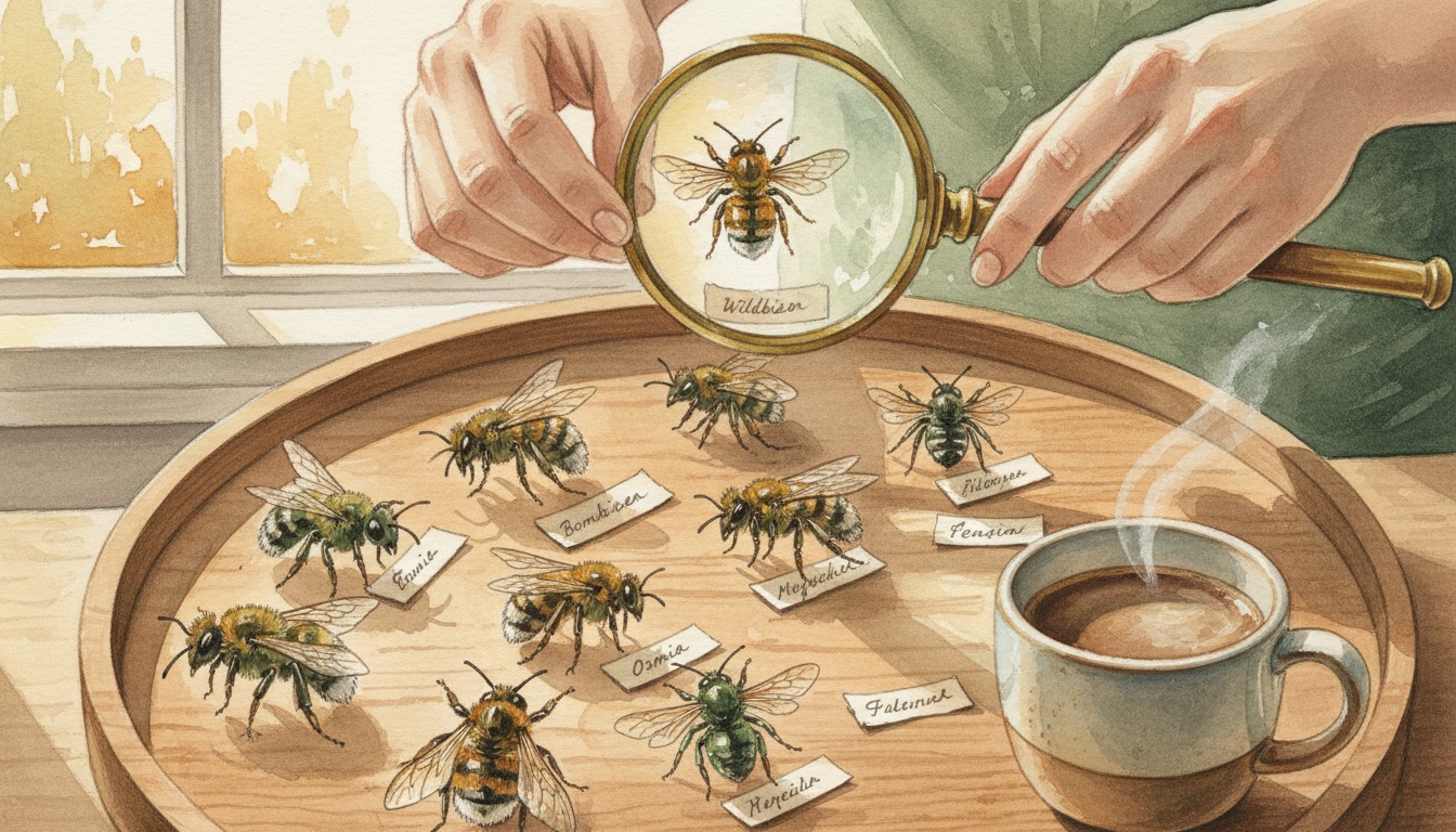 Wissenschaftliche Sortierung von Wildbienen-Specimens unter Lupe — Forschung im Detail