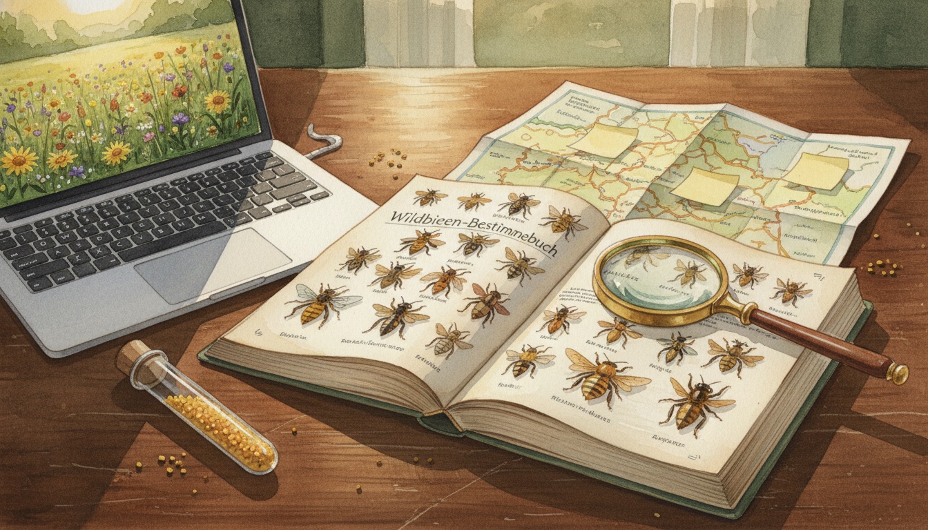 Wissenschaftliche Methodik des Bienen-Dashboards — Bestimmungsbuch, Lupe, Karte, Reagenzglas und Datenquellen-Anzeige