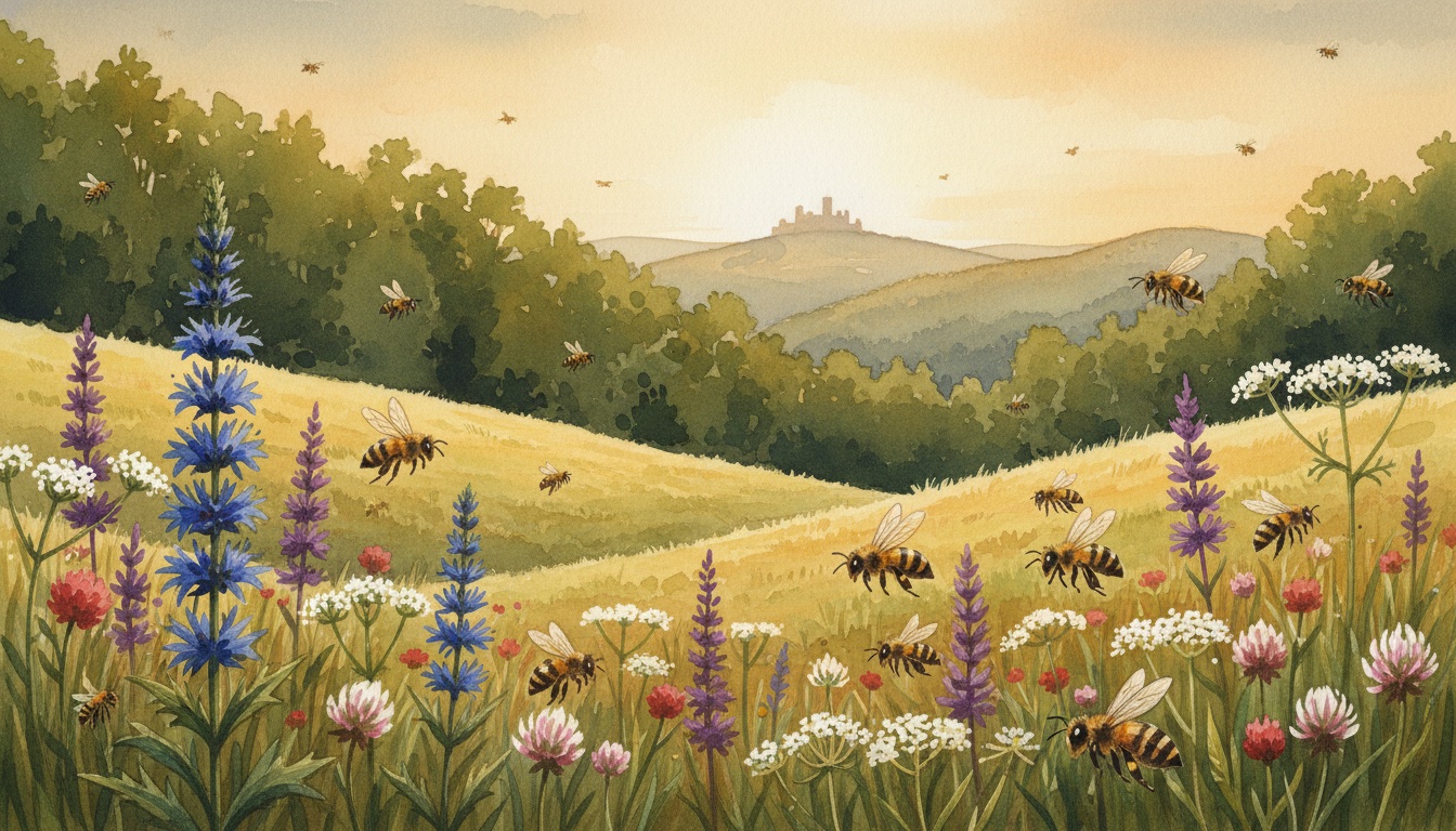 Bienen und Wildbienen in Altenburg (Thüringen) — Aquarell-Illustration der lokalen Habitate
