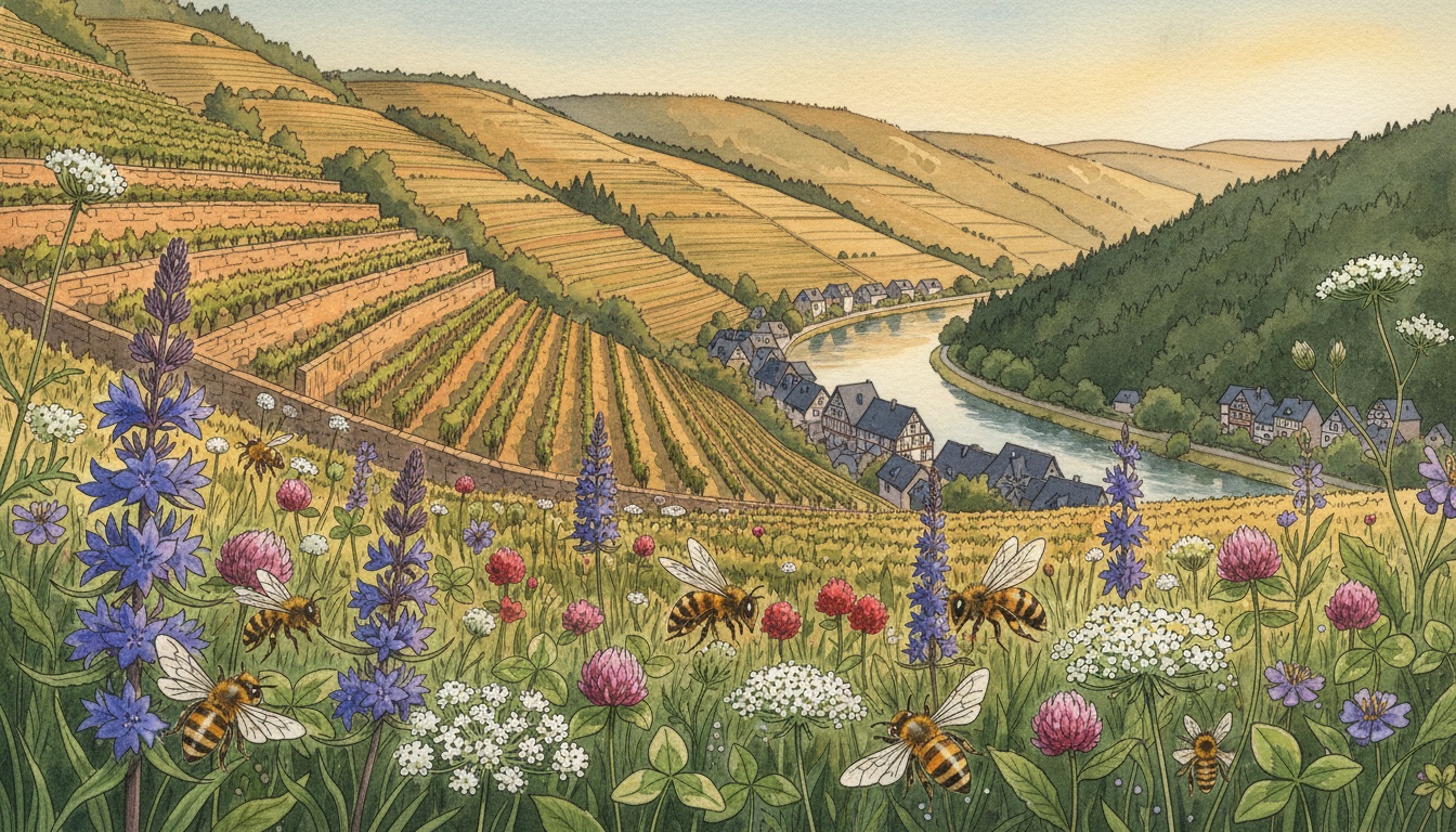 Bienen und Wildbienen in Altenkirchen (Rheinland-Pfalz) — Aquarell-Illustration der lokalen Habitate