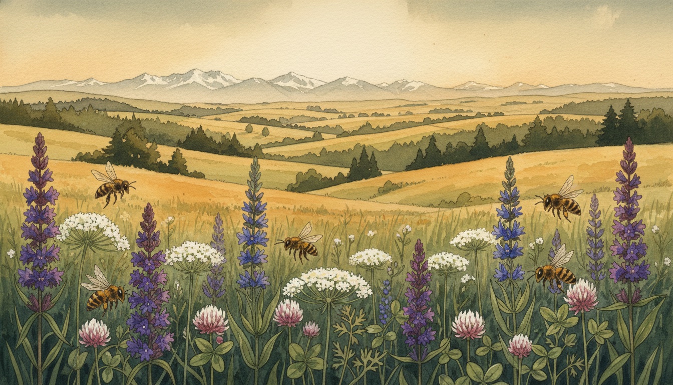 Bienen und Wildbienen in Amberg (Bayern) — Aquarell-Illustration der lokalen Habitate