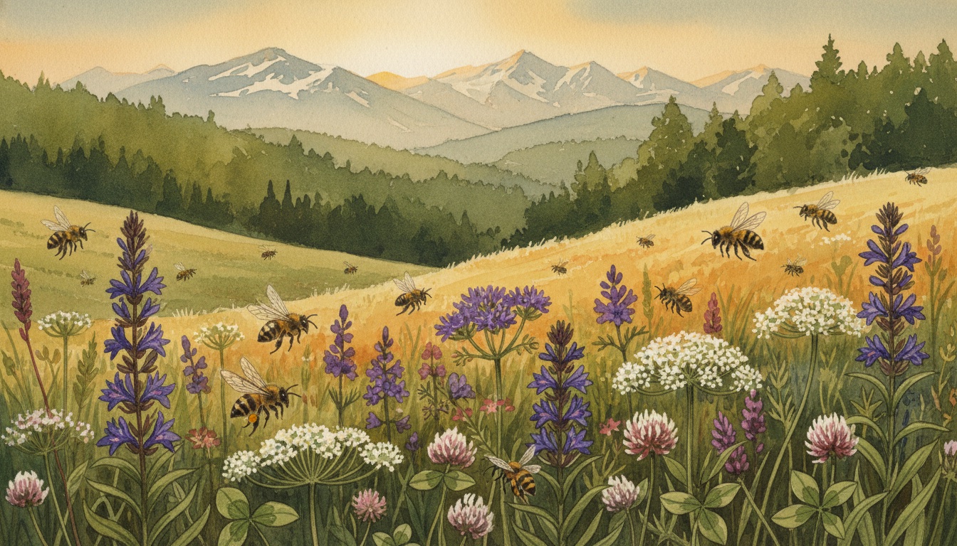 Bienen und Wildbienen in Ansbach (Bayern) — Aquarell-Illustration der lokalen Habitate