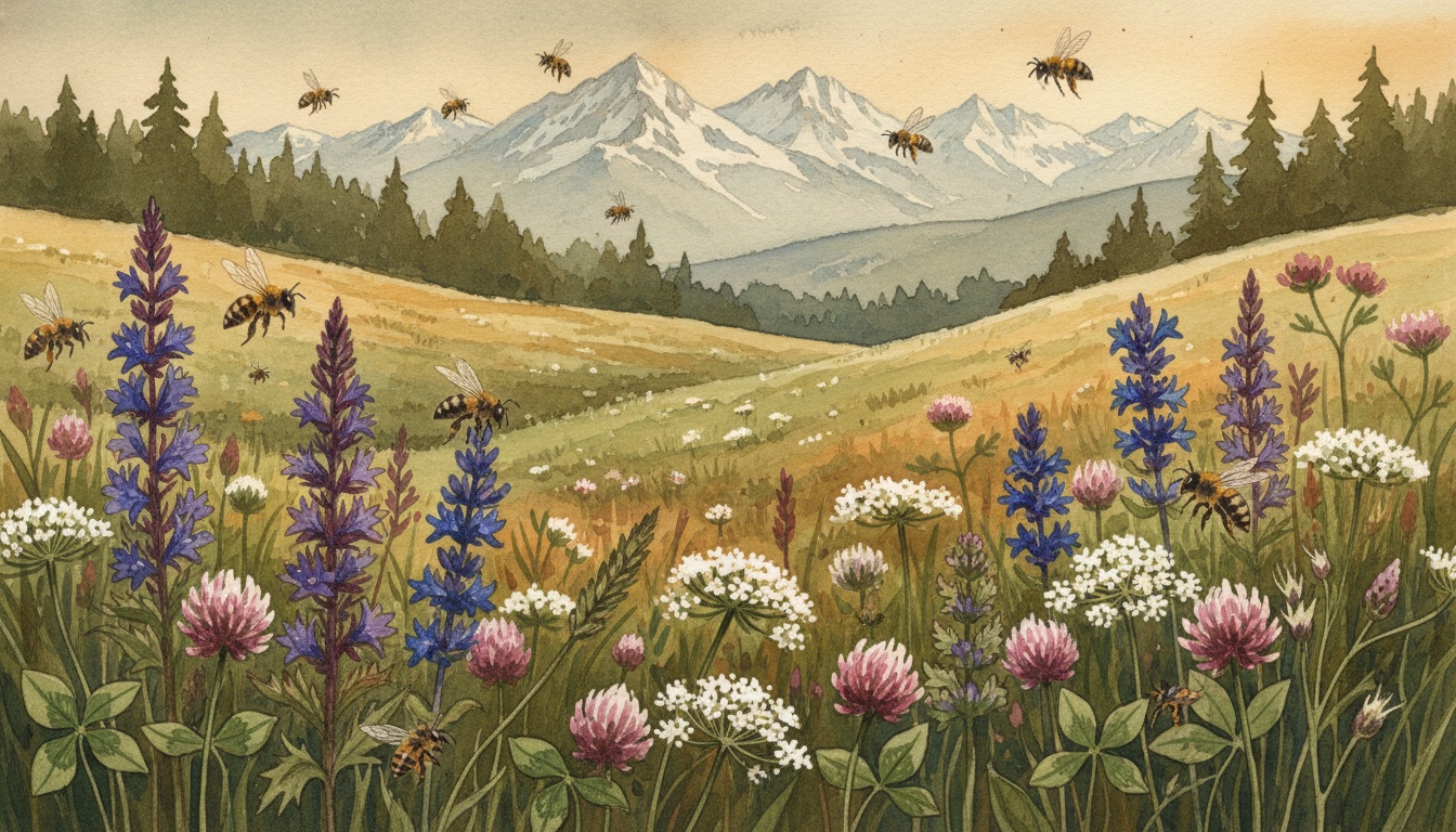 Bienen und Wildbienen in Aschaffenburg (Bayern) — Aquarell-Illustration der lokalen Habitate