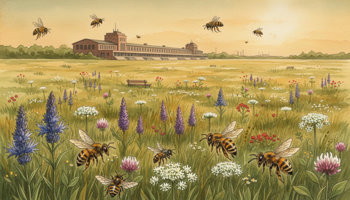 Bienen und Wildbienen in Berlin (Berlin) — Aquarell-Illustration der lokalen Habitate