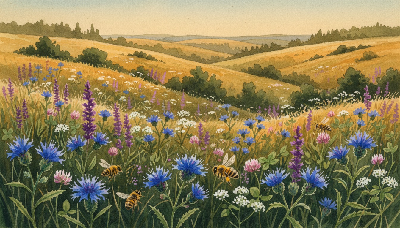 Bienen und Wildbienen in Bitterfeld-Wolfen (Sachsen-Anhalt) — Aquarell-Illustration der lokalen Habitate