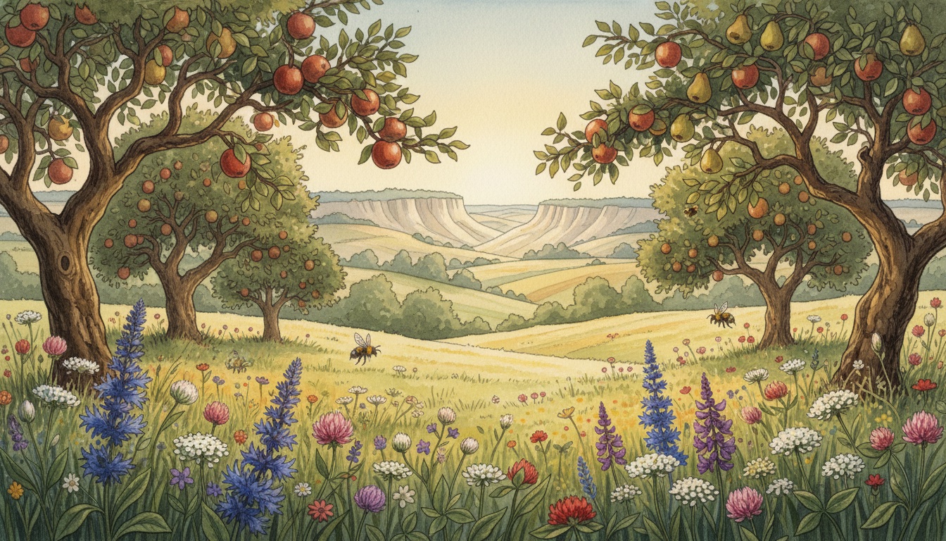 Bienen und Wildbienen in Böblingen (Baden-Württemberg) — Aquarell-Illustration der lokalen Habitate