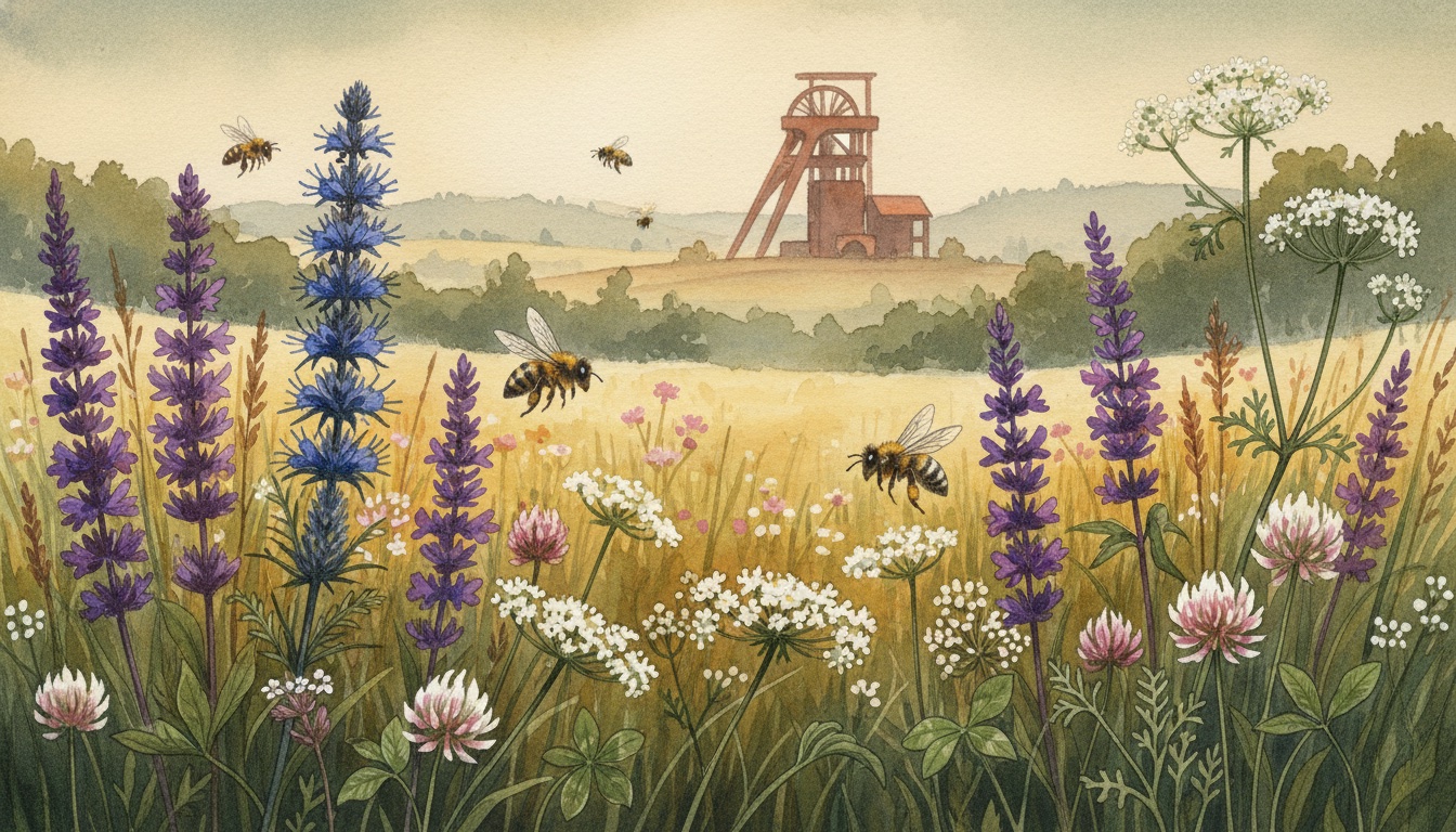 Bienen und Wildbienen in Borken (Nordrhein-Westfalen) — Aquarell-Illustration der lokalen Habitate