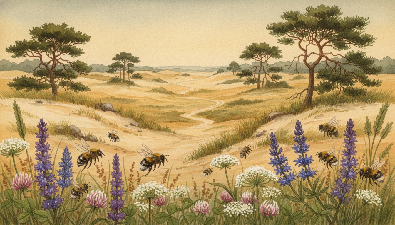 Bienen und Wildbienen in Brandenburg an der Havel (Brandenburg) — Aquarell-Illustration der lokalen Habitate