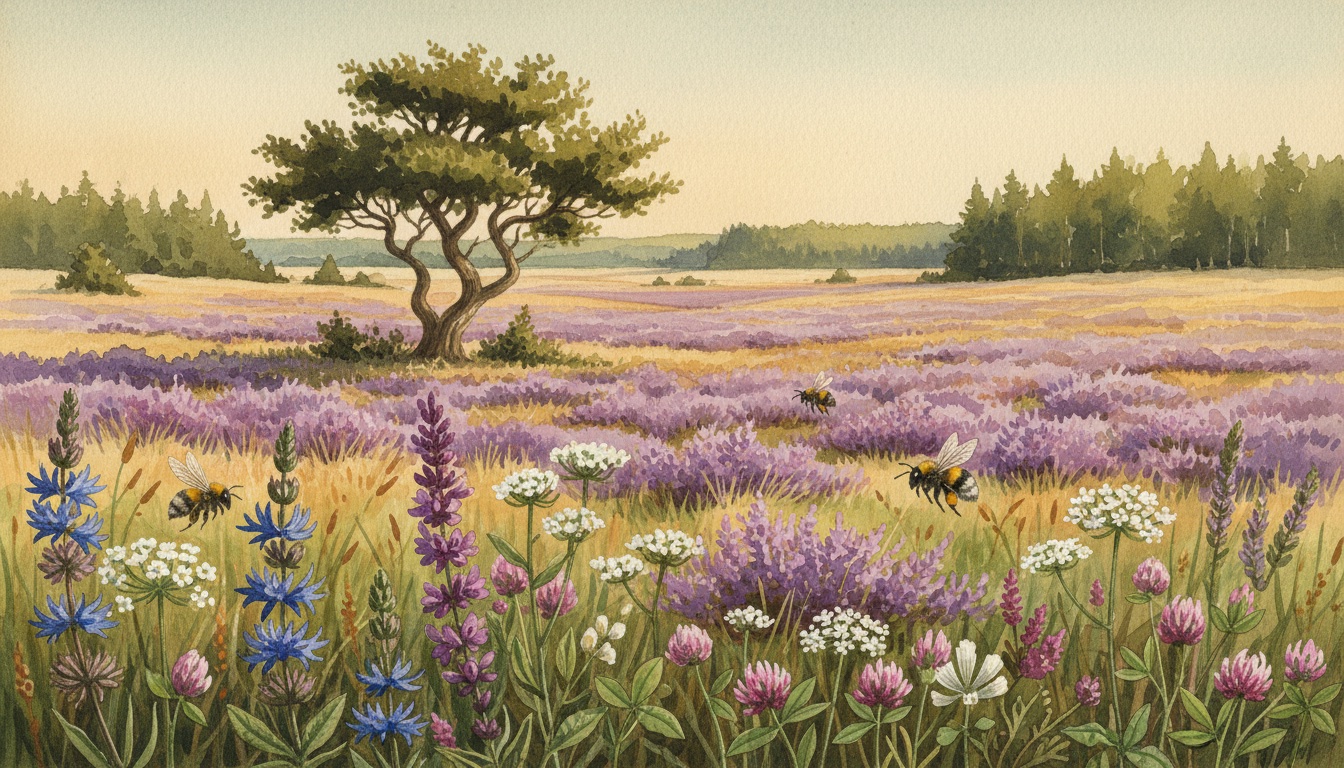 Bienen und Wildbienen in Celle (Niedersachsen) — Aquarell-Illustration der lokalen Habitate