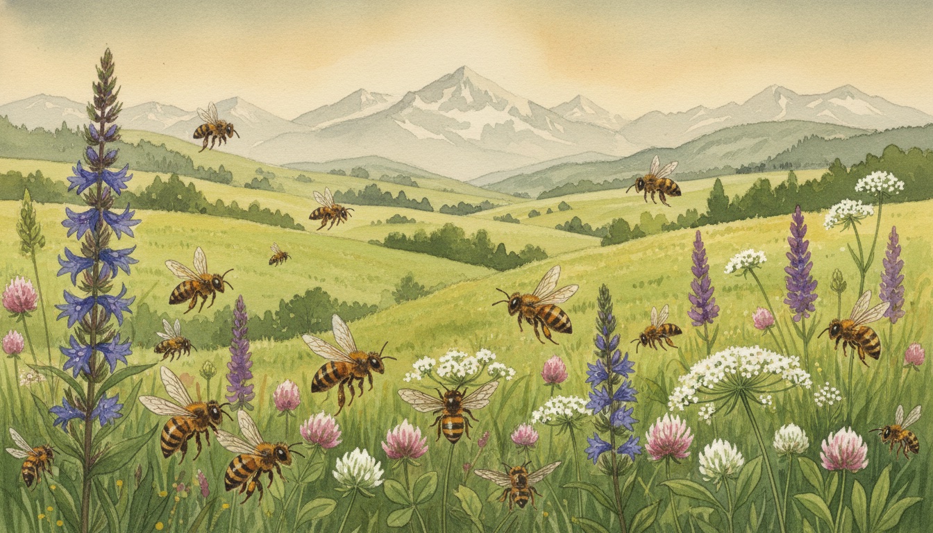 Bienen und Wildbienen in Cham (Bayern) — Aquarell-Illustration der lokalen Habitate