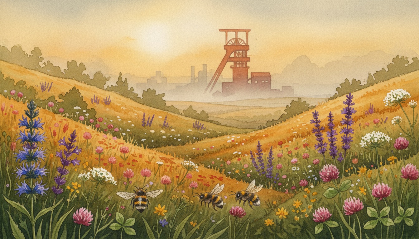 Bienen und Wildbienen in Duisburg (Nordrhein-Westfalen) — Aquarell-Illustration der lokalen Habitate