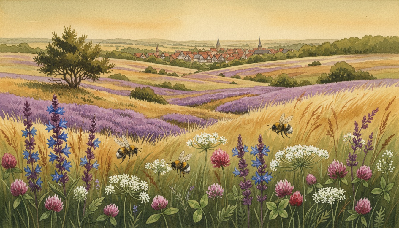 Bienen und Wildbienen in Einbeck (Niedersachsen) — Aquarell-Illustration der lokalen Habitate