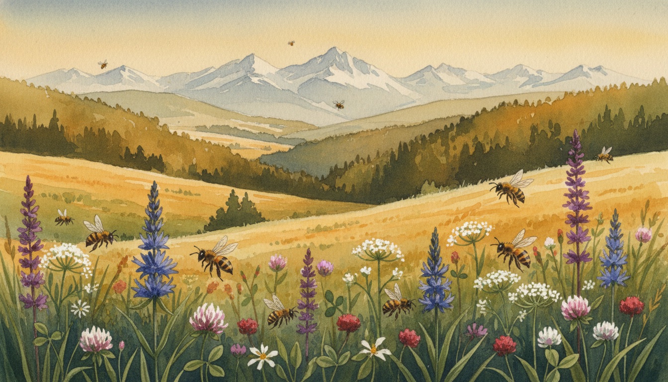 Bienen und Wildbienen in Erlangen (Bayern) — Aquarell-Illustration der lokalen Habitate