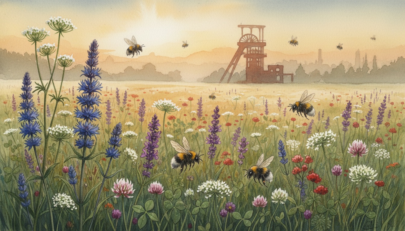 Bienen und Wildbienen in Gelsenkirchen (Nordrhein-Westfalen) — Aquarell-Illustration der lokalen Habitate
