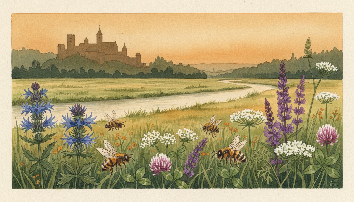 Bienen und Wildbienen in Gera (Thüringen) — Aquarell-Illustration der lokalen Habitate