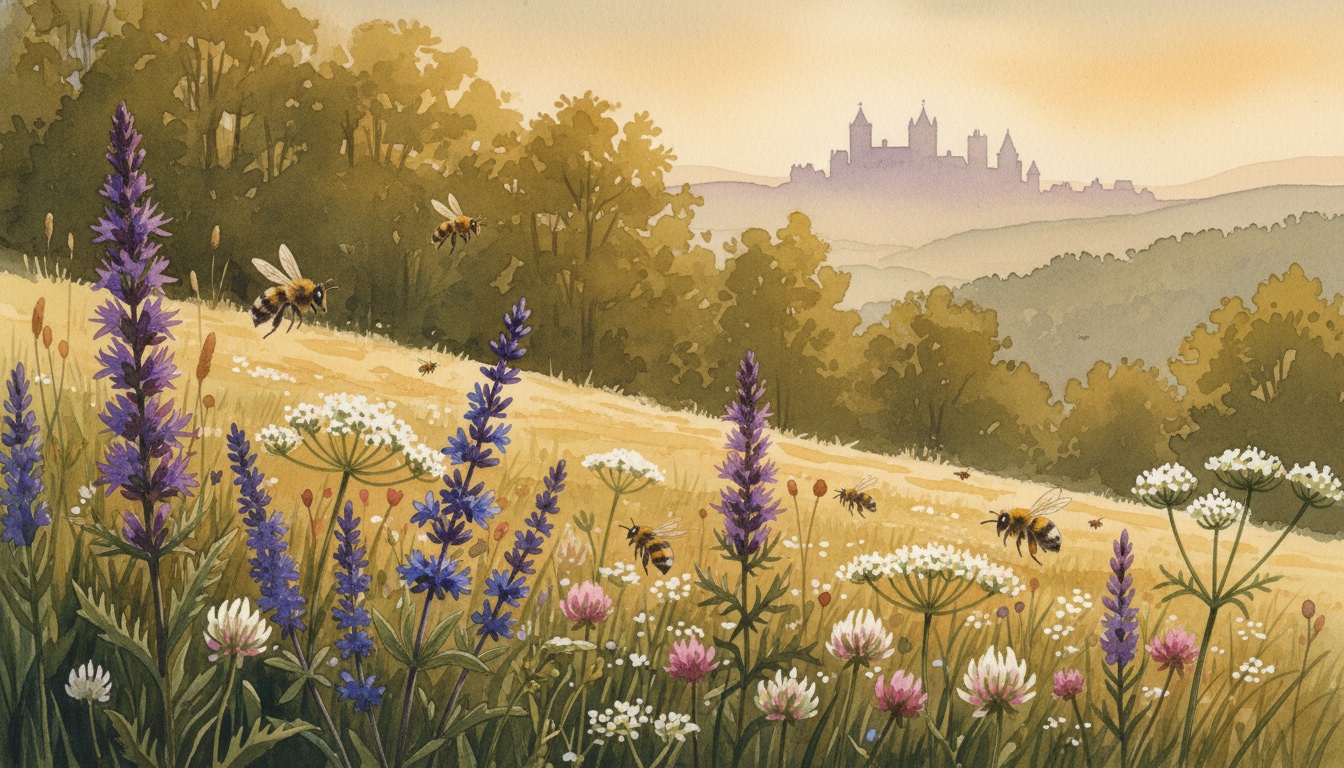 Bienen und Wildbienen in Gotha (Thüringen) — Aquarell-Illustration der lokalen Habitate