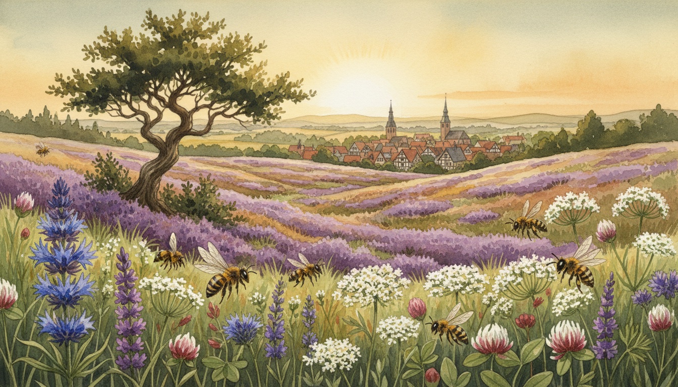 Bienen und Wildbienen in Hameln (Niedersachsen) — Aquarell-Illustration der lokalen Habitate