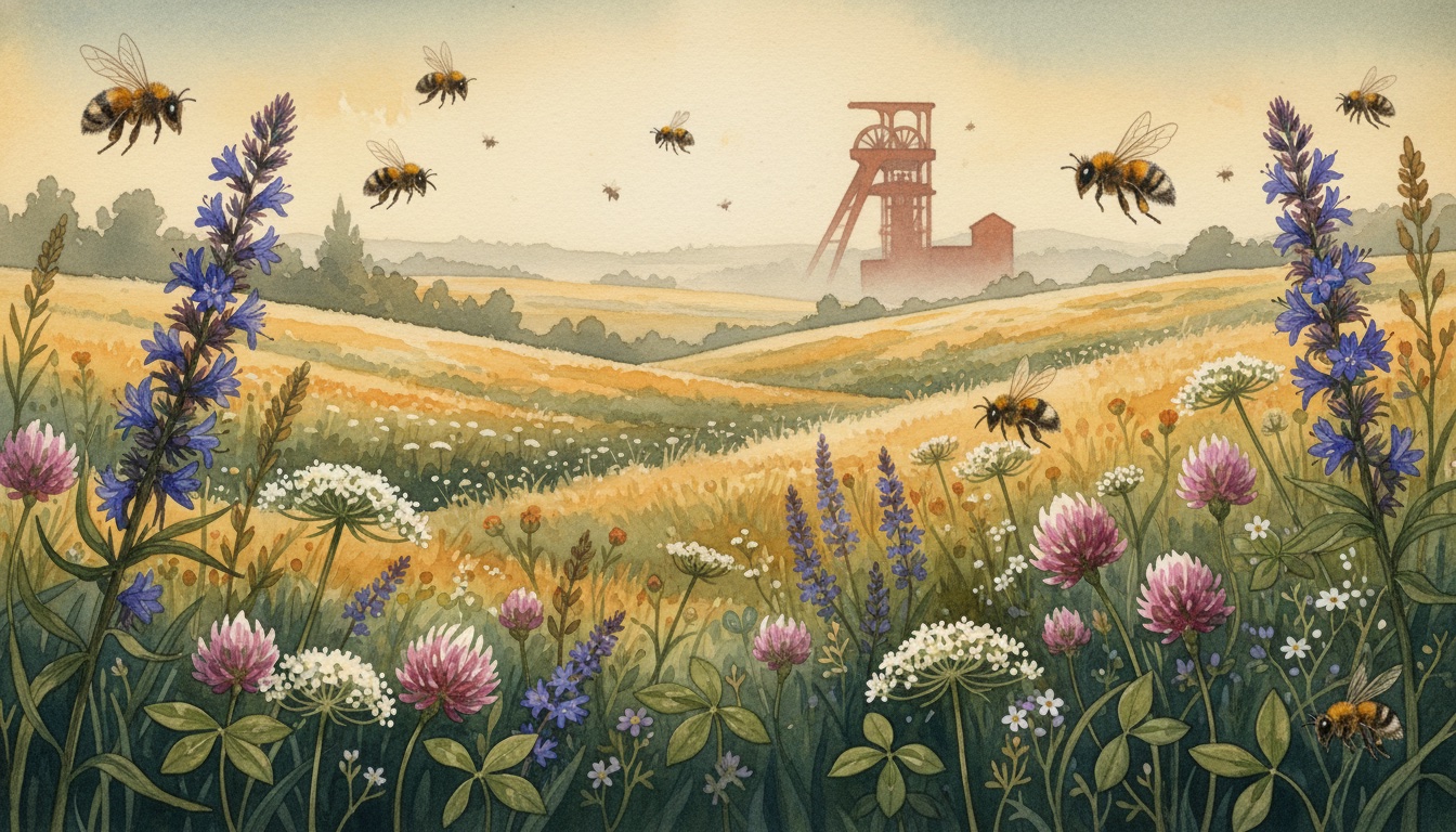 Bienen und Wildbienen in Hamm (Nordrhein-Westfalen) — Aquarell-Illustration der lokalen Habitate