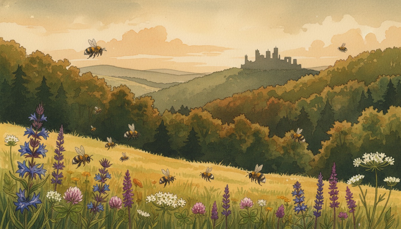 Bienen und Wildbienen in Heilbad Heiligenstadt (Thüringen) — Aquarell-Illustration der lokalen Habitate