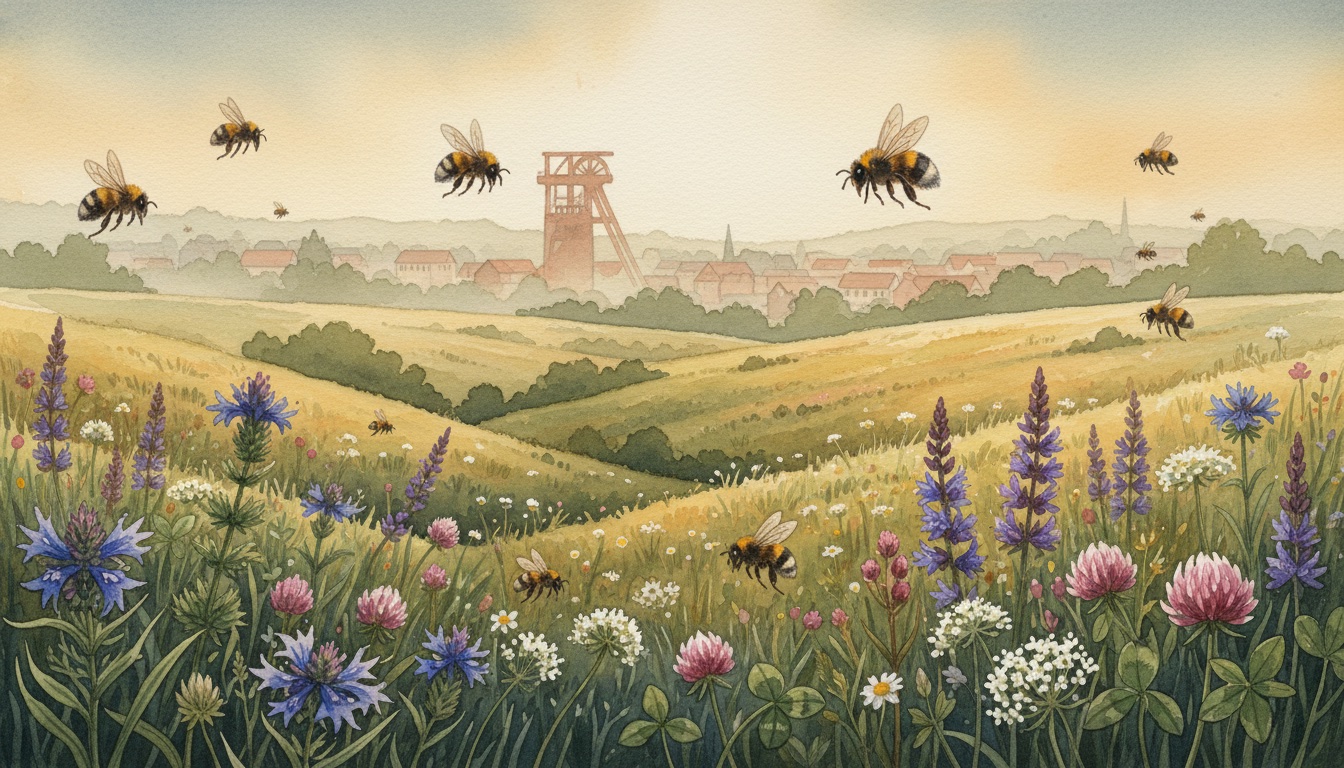 Bienen und Wildbienen in Herford (Nordrhein-Westfalen) — Aquarell-Illustration der lokalen Habitate