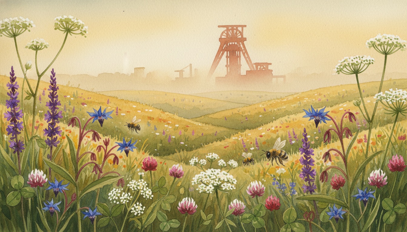 Bienen und Wildbienen in Herne (Nordrhein-Westfalen) — Aquarell-Illustration der lokalen Habitate