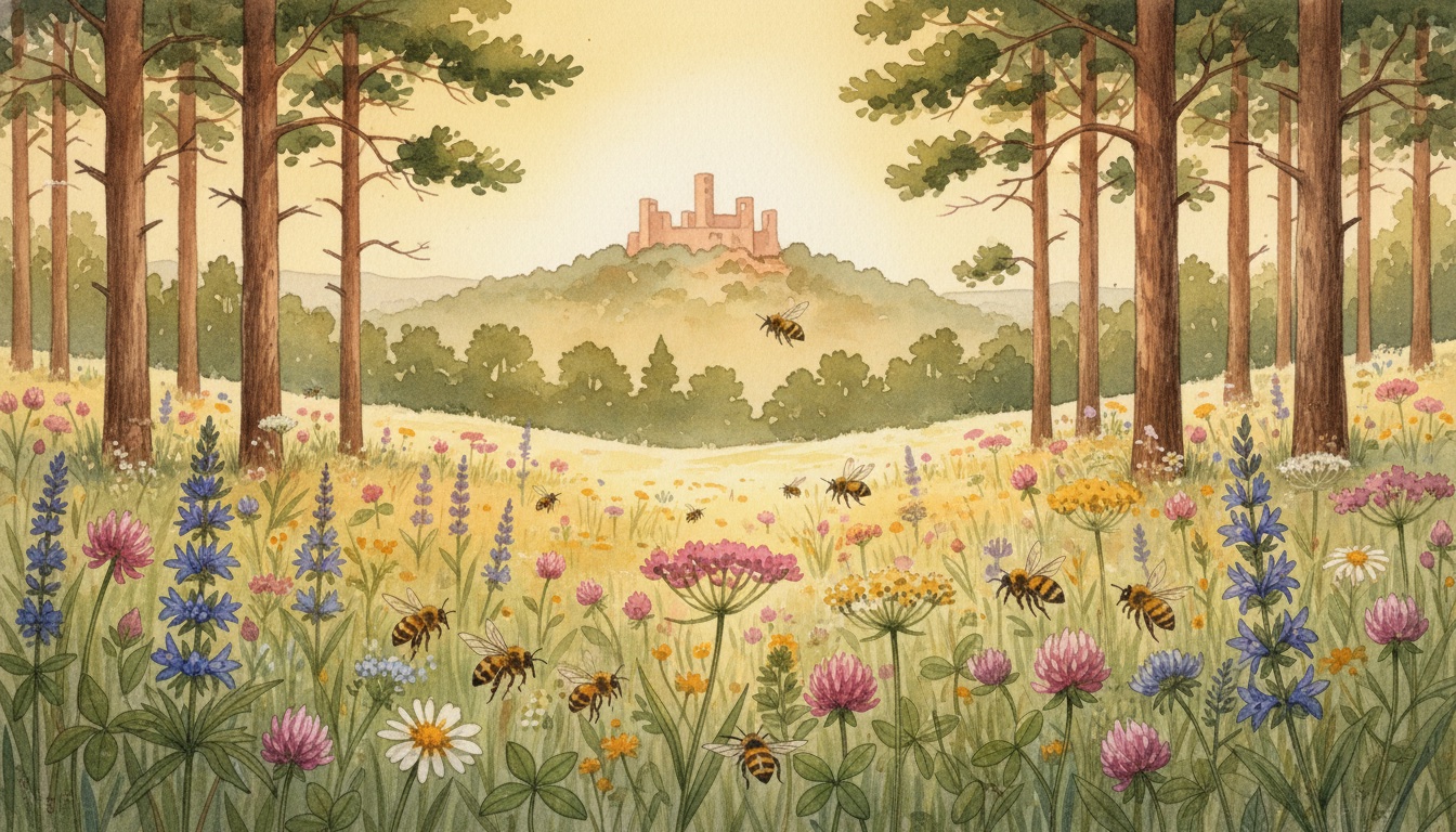 Bienen und Wildbienen in Homburg (Saarland) — Aquarell-Illustration der lokalen Habitate
