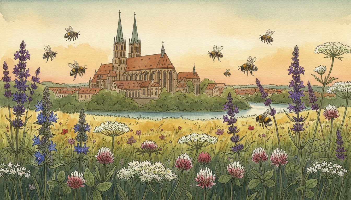 Bienen und Wildbienen in Ingolstadt (Bayern) — Aquarell-Illustration der lokalen Habitate