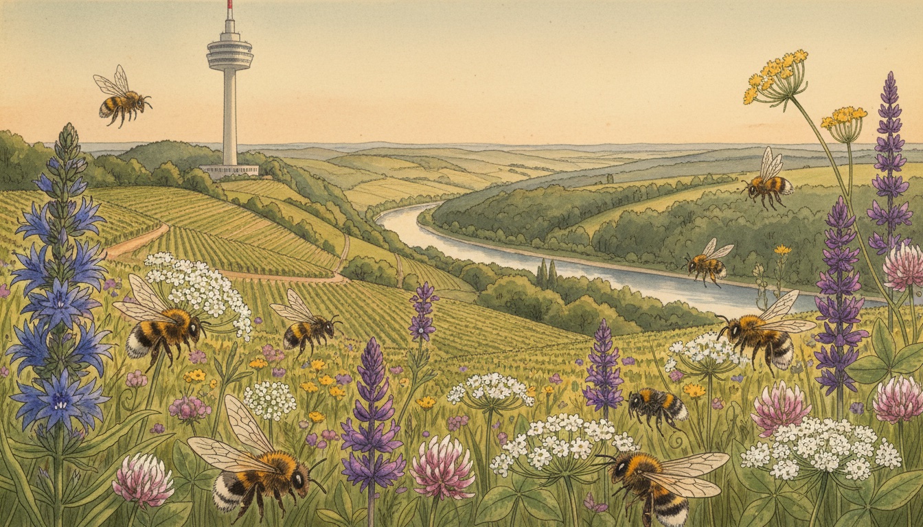 Bienen und Wildbienen in Jena (Thüringen) — Aquarell-Illustration der lokalen Habitate