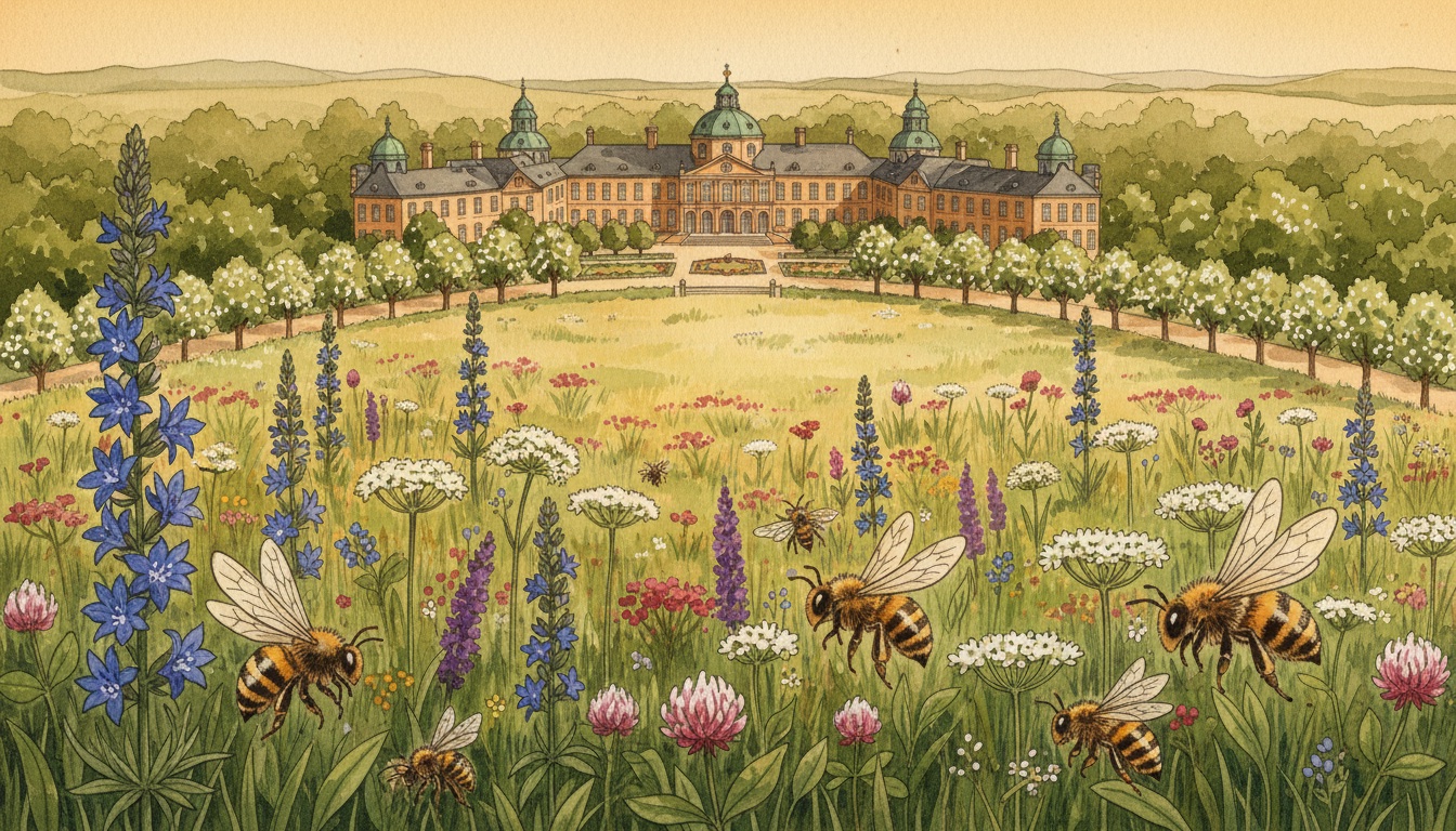 Bienen und Wildbienen in Karlsruhe (Baden-Württemberg) — Aquarell-Illustration der lokalen Habitate