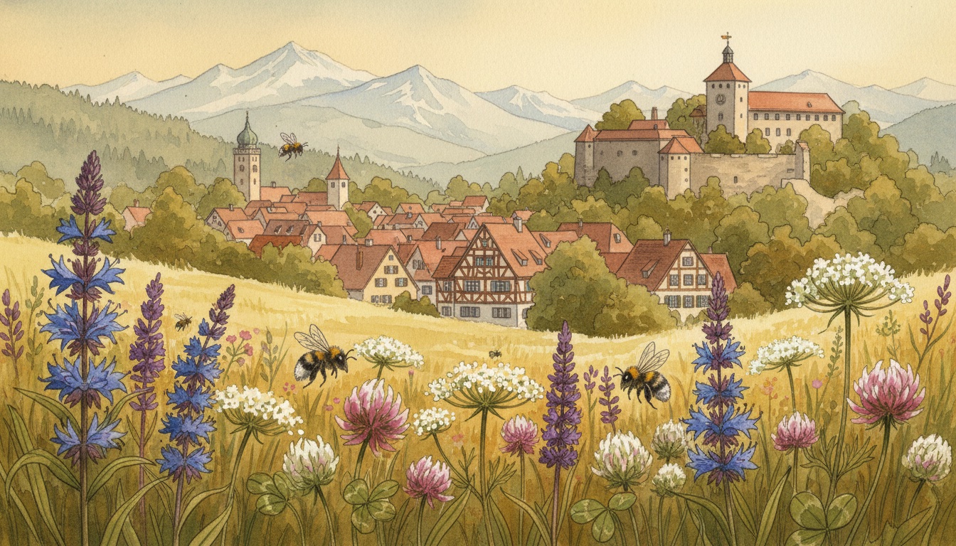 Bienen und Wildbienen in Kronach (Bayern) — Aquarell-Illustration der lokalen Habitate