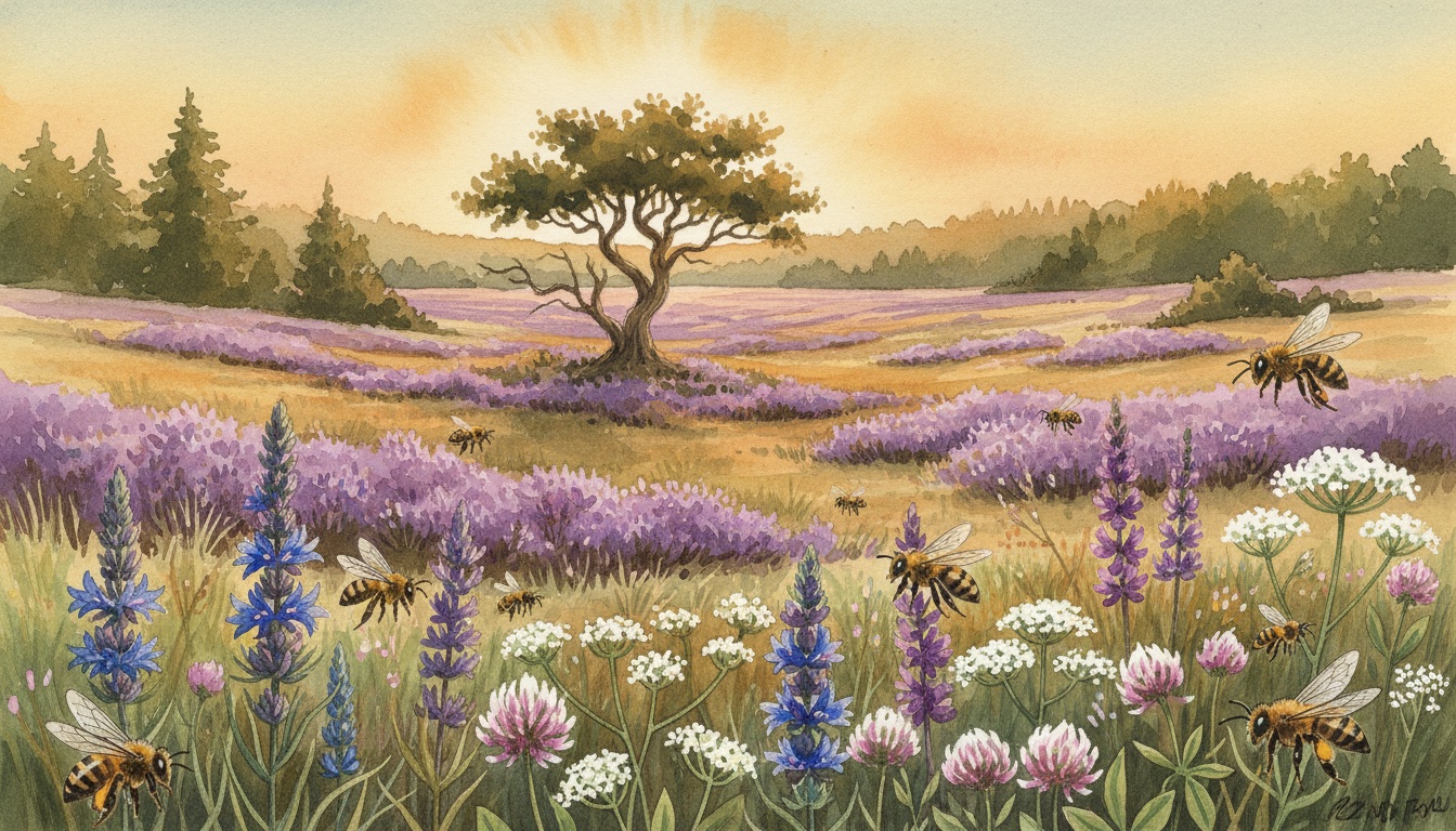 Bienen und Wildbienen in Leer (Ostfriesland) (Niedersachsen) — Aquarell-Illustration der lokalen Habitate