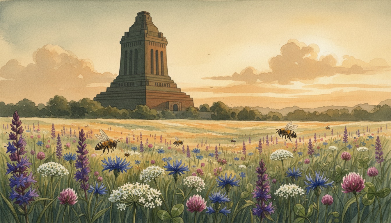 Bienen und Wildbienen in Leipzig (Sachsen) — Aquarell-Illustration der lokalen Habitate