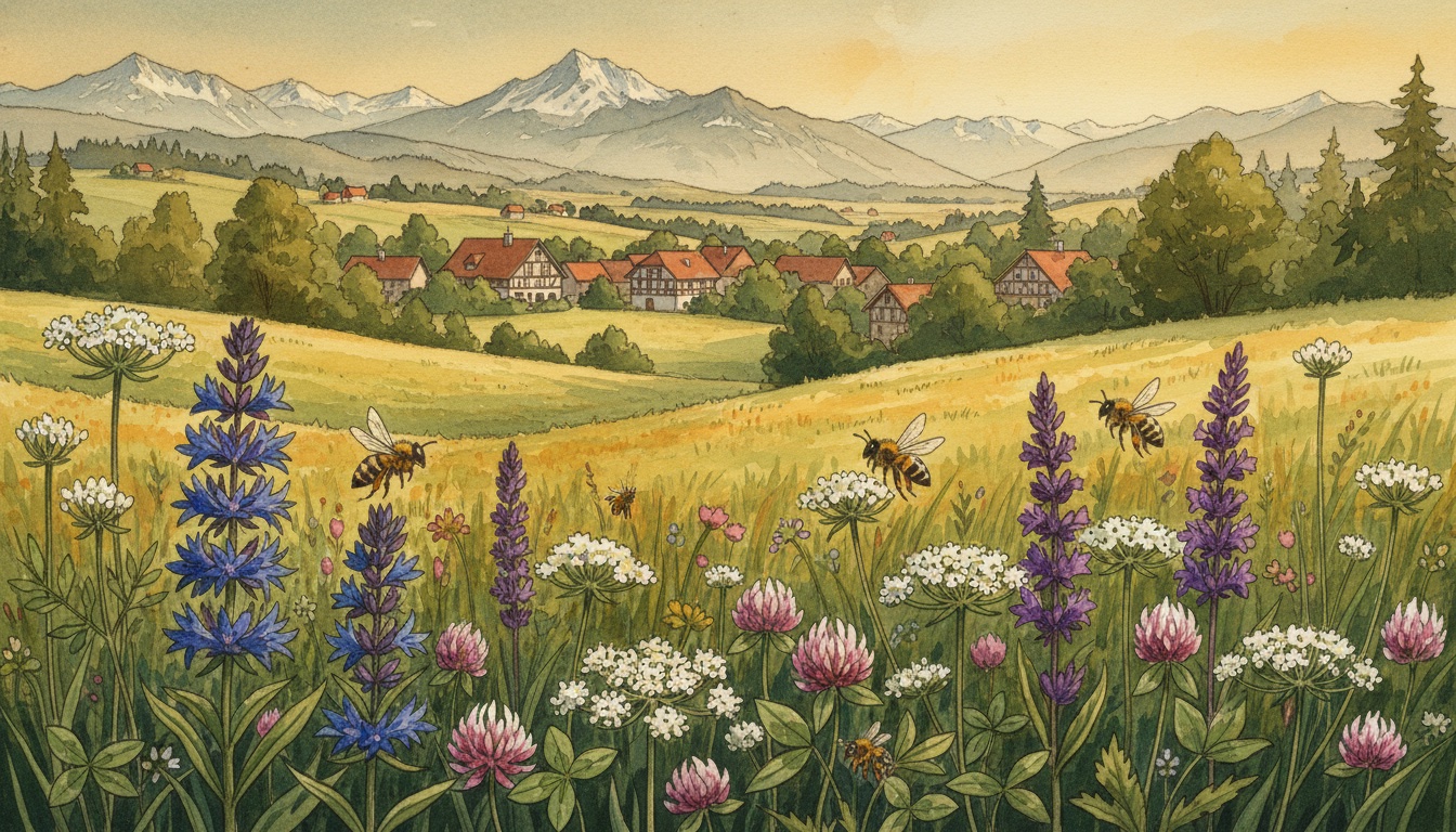 Bienen und Wildbienen in Lindau (Bayern) — Aquarell-Illustration der lokalen Habitate