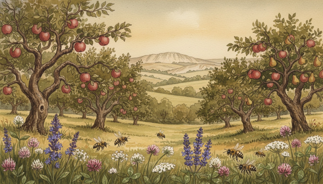 Bienen und Wildbienen in Ludwigsburg (Baden-Württemberg) — Aquarell-Illustration der lokalen Habitate