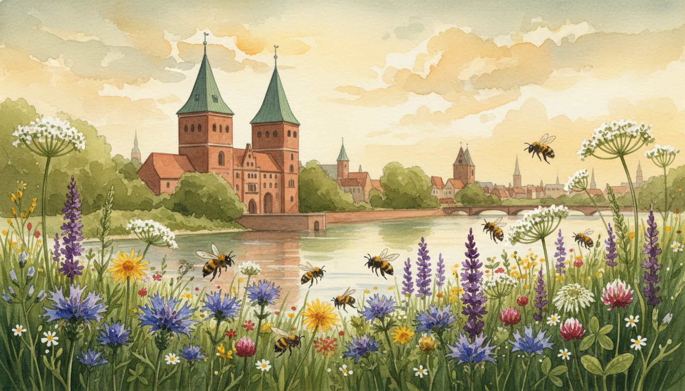 Bienen und Wildbienen in Lübeck (Schleswig-Holstein) — Aquarell-Illustration der lokalen Habitate