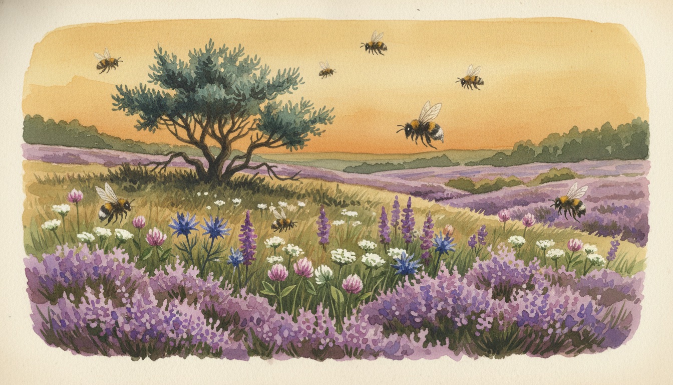 Bienen und Wildbienen in Lüchow (Niedersachsen) — Aquarell-Illustration der lokalen Habitate