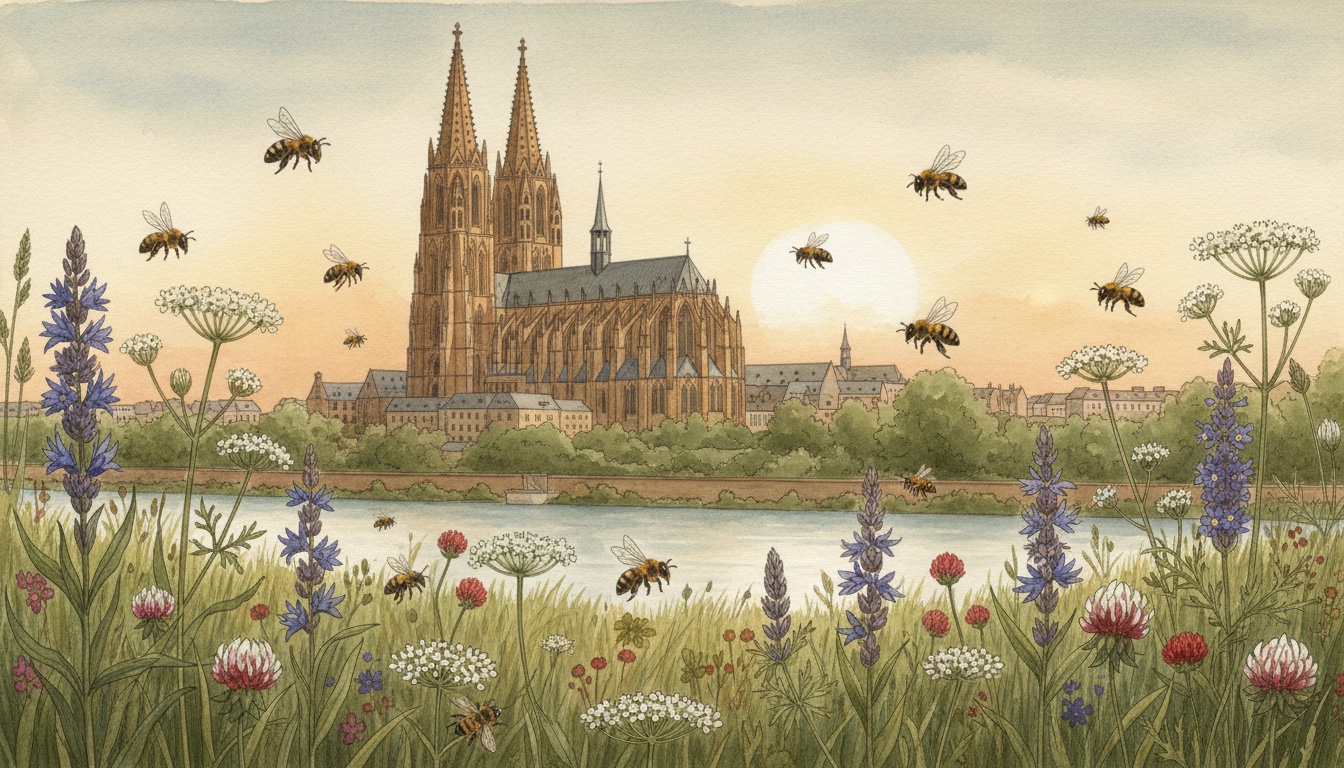 Bienen und Wildbienen in Magdeburg (Sachsen-Anhalt) — Aquarell-Illustration der lokalen Habitate