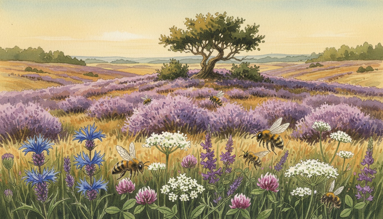 Bienen und Wildbienen in Meppen (Niedersachsen) — Aquarell-Illustration der lokalen Habitate