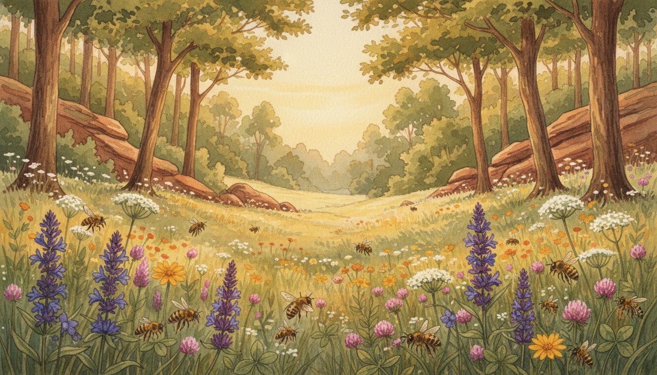 Bienen und Wildbienen in Merzig (Saarland) — Aquarell-Illustration der lokalen Habitate