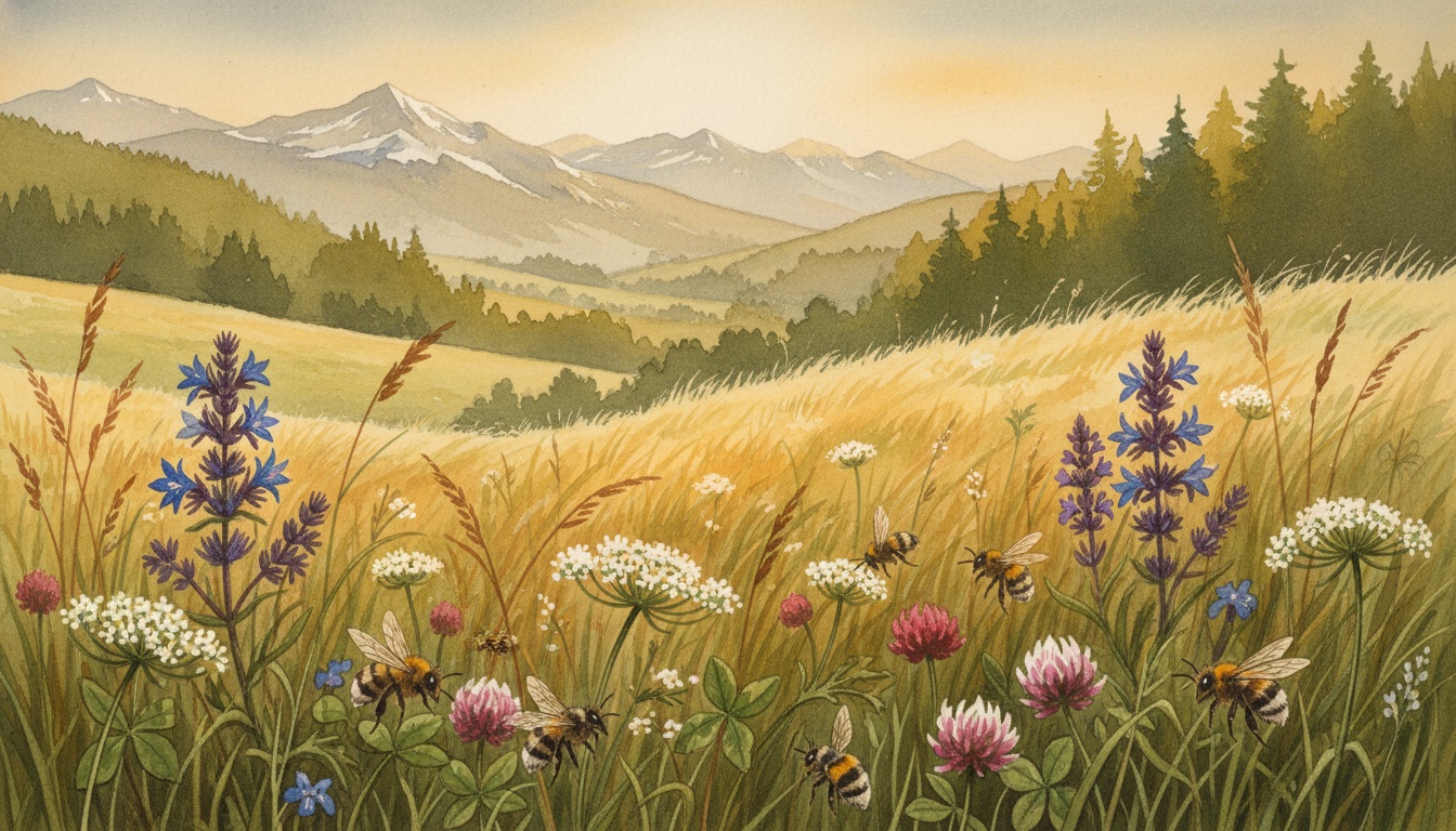 Bienen und Wildbienen in Neumarkt in der Oberpfalz (Bayern) — Aquarell-Illustration der lokalen Habitate