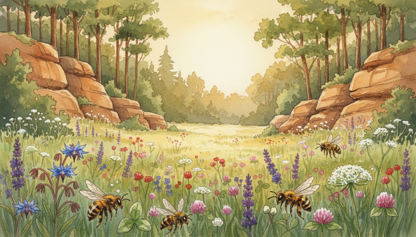 Bienen und Wildbienen in Neunkirchen (Saarland) — Aquarell-Illustration der lokalen Habitate