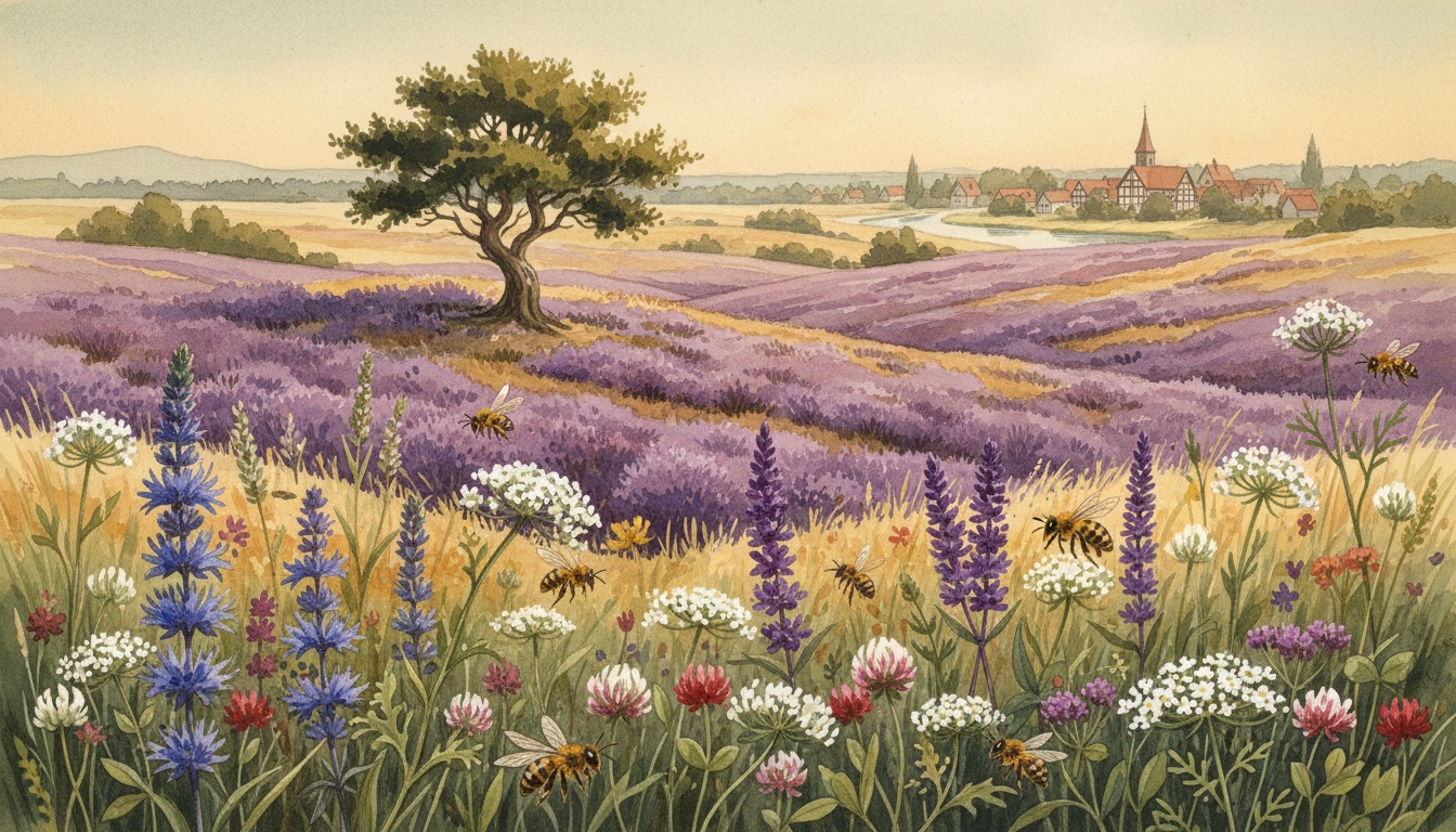 Bienen und Wildbienen in Nienburg/Weser (Niedersachsen) — Aquarell-Illustration der lokalen Habitate