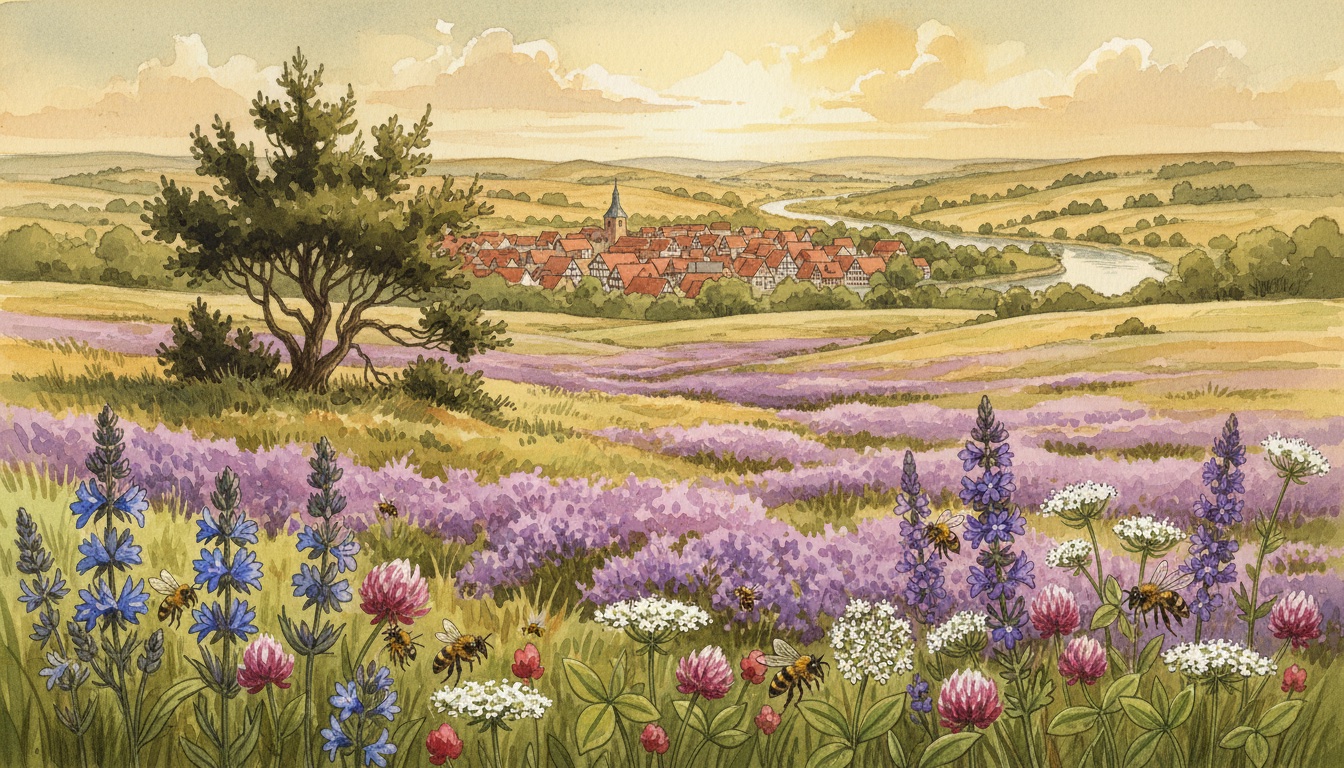 Bienen und Wildbienen in Northeim (Niedersachsen) — Aquarell-Illustration der lokalen Habitate
