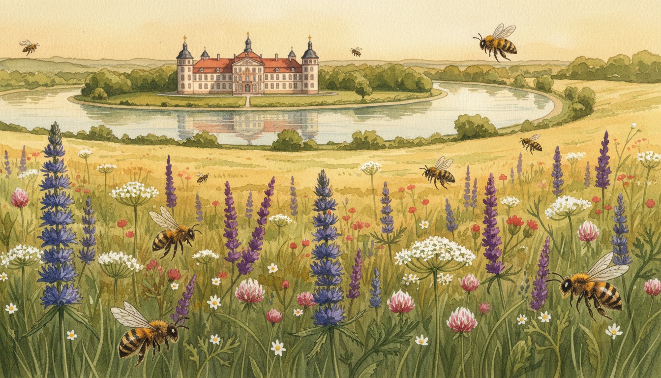 Bienen und Wildbienen in Offenbach am Main (Hessen) — Aquarell-Illustration der lokalen Habitate