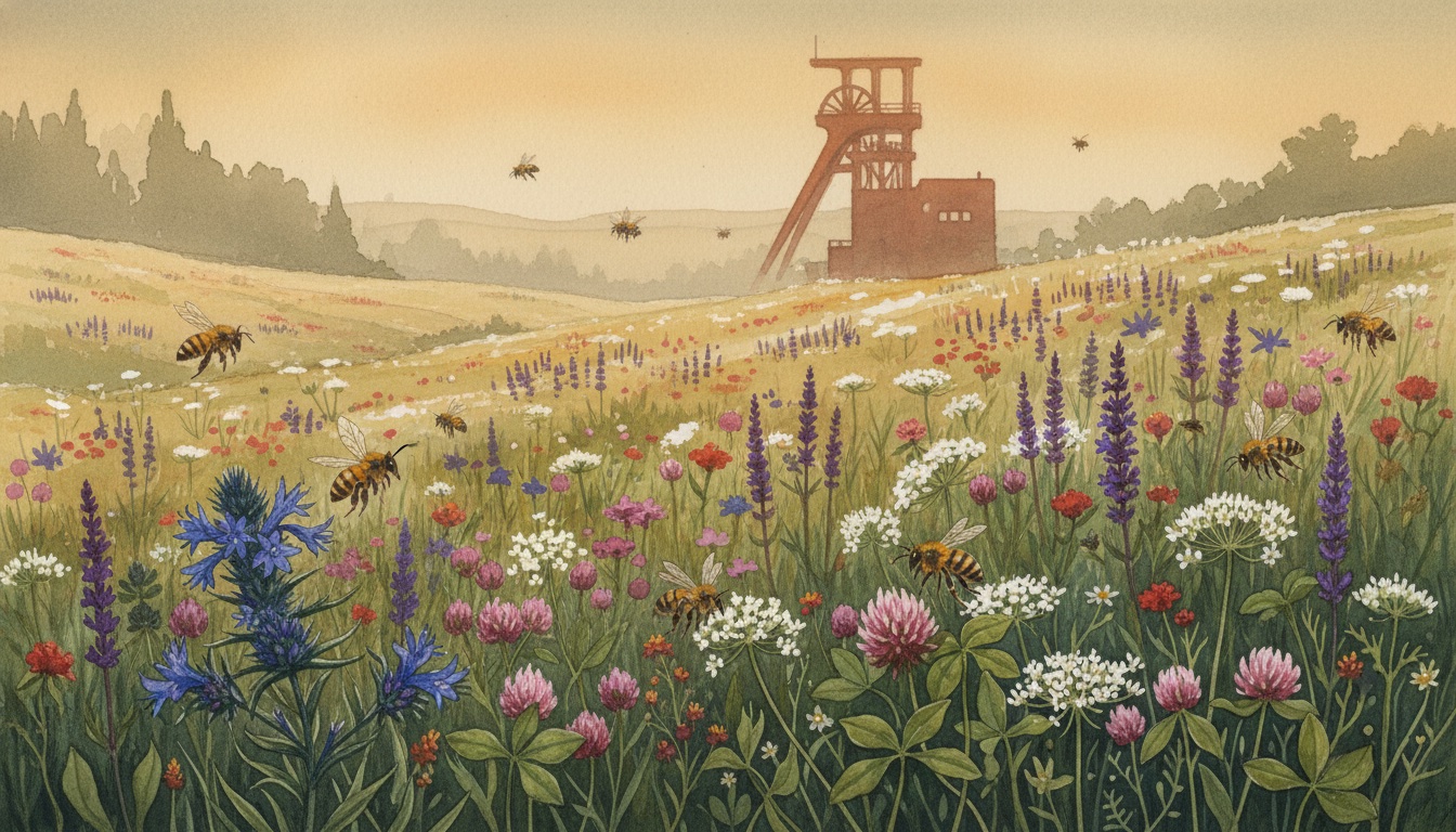 Bienen und Wildbienen in Olpe (Nordrhein-Westfalen) — Aquarell-Illustration der lokalen Habitate