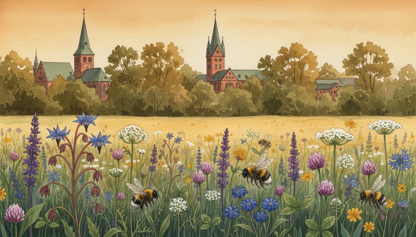 Bienen und Wildbienen in Osnabrück (Niedersachsen) — Aquarell-Illustration der lokalen Habitate